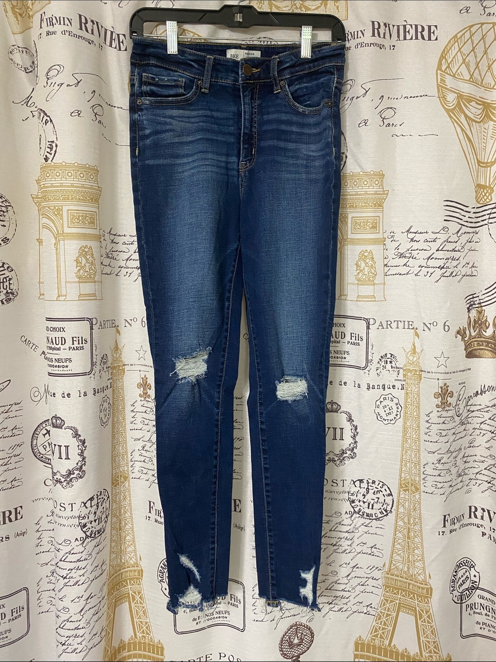 BKE Parker High Rise Skinny Jeans Medium Wash Raw Hem Denim Sz 27